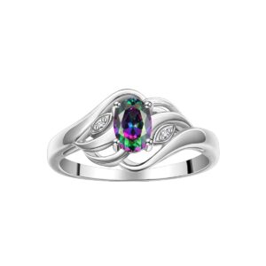 RYLOS Rings for Women 14K White Gold Ring Classic Style Birthstone Ring 6X4MM Gemstone & Diamonds June Alexandrite Jewelry for Women Size 10