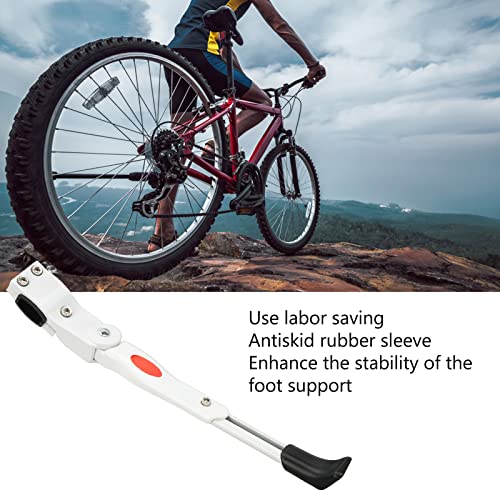 Bicycle Adjustable Aluminum Alloy Bicycle Bike Kickstand Side Support Parking Stand Foot Cycling Wear Resisting Plastic Mat Inside Enhanced Stability(White)