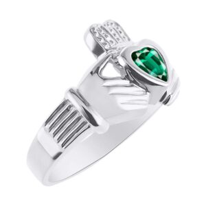 Rylos Rings Sterling Silver Claddah Love, Loyalty & Friendship Heart 6MM Gem Irish Wedding Band Claddagh Rings May Emerald Jewelry Size 11