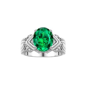 Rylos Rings for Women Sterling Silver Ring 12X10MM Gemstone & Diamonds Great Ring for Middle or Pointer Finger May Emerald Jewelry Size 11