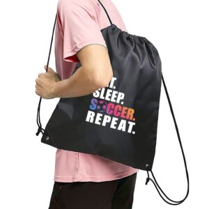 Haizct Eat Sleep Soccer Repeat Soccer Drawstring Bag for, Sport Player Gift, Soccer Player Gift, Unisex Drawstring Backpack Bag for Gym Shopping Sport Yoga Dance Rehearsal