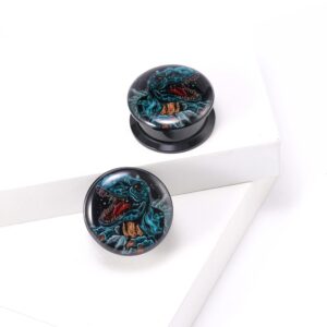 POBAISITER 1 Pair Acrylic Solid Screw On Ear Gauges Jurassic Dinosaur Tyrannosaurus Roar 2g- 1 Inch LOGO Drawing Allergy Free For Women For Men Body Piercing Jewelry