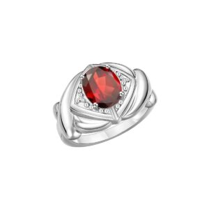 Rylos Rings for Women Silver Ring XOXO Hugs & Kisses 9X7MM Gemstone & Diamond Ring January Garnet Jewelry for Women Size 9