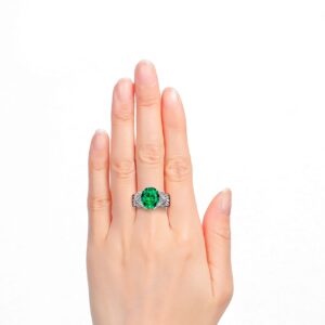 Rylos Rings for Women Sterling Silver Ring 12X10MM Gemstone & Diamonds Great Ring for Middle or Pointer Finger May Emerald Jewelry Size 11