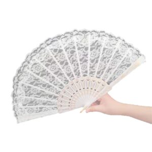 vintage elegant lace fan, folding fan flapper hand fan for costume dancing show tea party wedding decoration (lace white)