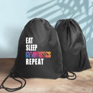 Haizct Eat Sleep Gymnastics Repeat Drawstring Backpack, Gymnasts Gift, Unisex Drawstring Backpack Bag for Gym Shopping Sport Yoga Dance Rehearsa