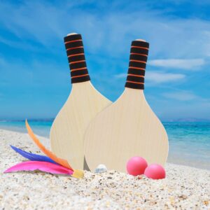 SEWACC Paddle Ball Game Beach Tennis 2 Wooden Racket with 5 Birdies 5 Balls 2 Handles Racquet for All Ages