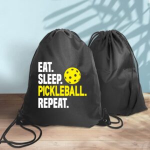 Haizct Eat Sleep Pickleball Drawstring Backpacks, Funny Pickleball Drawstring Bag for Men Women, Pickleball Sport Bag, Pickleball Player Gift, Sport Lovers Gift, Pickle Ball Accessory