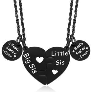 Ralukiia Big Sister and Little Sister Matching Heart Necklace Set for 2, Best Sister Ever Gifts, Birthday Jewelry Gifts for Lil Sis Big Sis