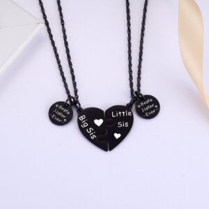 Ralukiia Big Sister and Little Sister Matching Heart Necklace Set for 2, Best Sister Ever Gifts, Birthday Jewelry Gifts for Lil Sis Big Sis