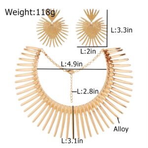 Wosois African Choker Necklace Earrings Set Gold Flower Chunky Adjustable Statement Collar Alloy Thorn Costumes Jewelry Accessories for WomenGold B