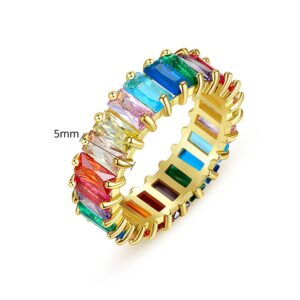 Michooyel Eternity Rainbow Ring Band Ring for Women 18K Gold Plated Baguette Multicolor Cubic Zirconia Eternity Ring