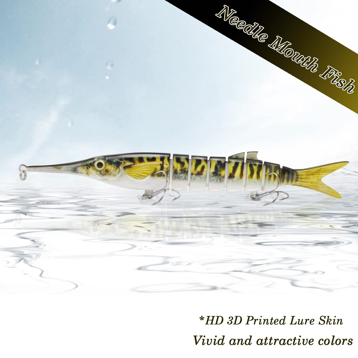 ODS Multi Jointed Fishing Lure Animated Hard Needlefish Swimbait with Hooks for Bass Pike Shad Garfish Freshwater & Saltwater (Set 1)