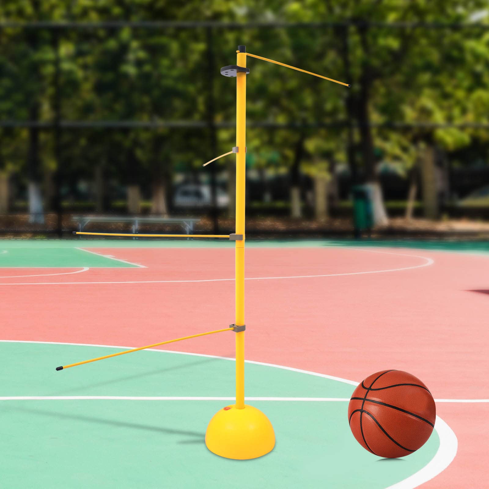 Basketball Training Pole Ball Control Training Lever Dribble Stick with Fan Storage Buckle Yellow Adjustable Height Basketball Dribble Trainer Equipment