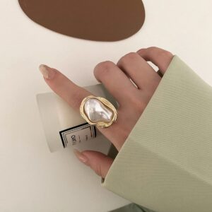 Jana Winkle Geometrical Irregular Baroque Pearl Ring Women Open Resizable Index Finger Rings