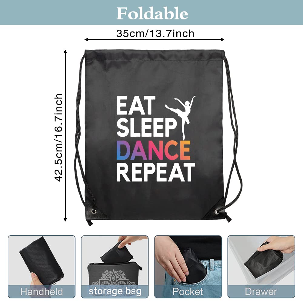 Haizct Eat Sleep Dance Repeat Drawstring Backpacks, Dance Bags, Unisex Drawstring Backpack Bag for Gym Shopping Sport Yoga Dance Rehearsal, Great Gift for Ballet Dancer Actor Actress