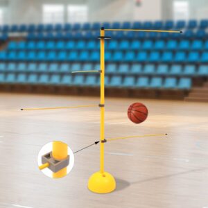 Basketball Training Pole Ball Control Training Lever Dribble Stick with Fan Storage Buckle Yellow Adjustable Height Basketball Dribble Trainer Equipment