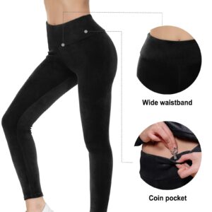 COZZIPLUS Women Velvet Legging- Tummy Control Buttery Soft High Waisted Velour Stretchy Legging (Black, L)