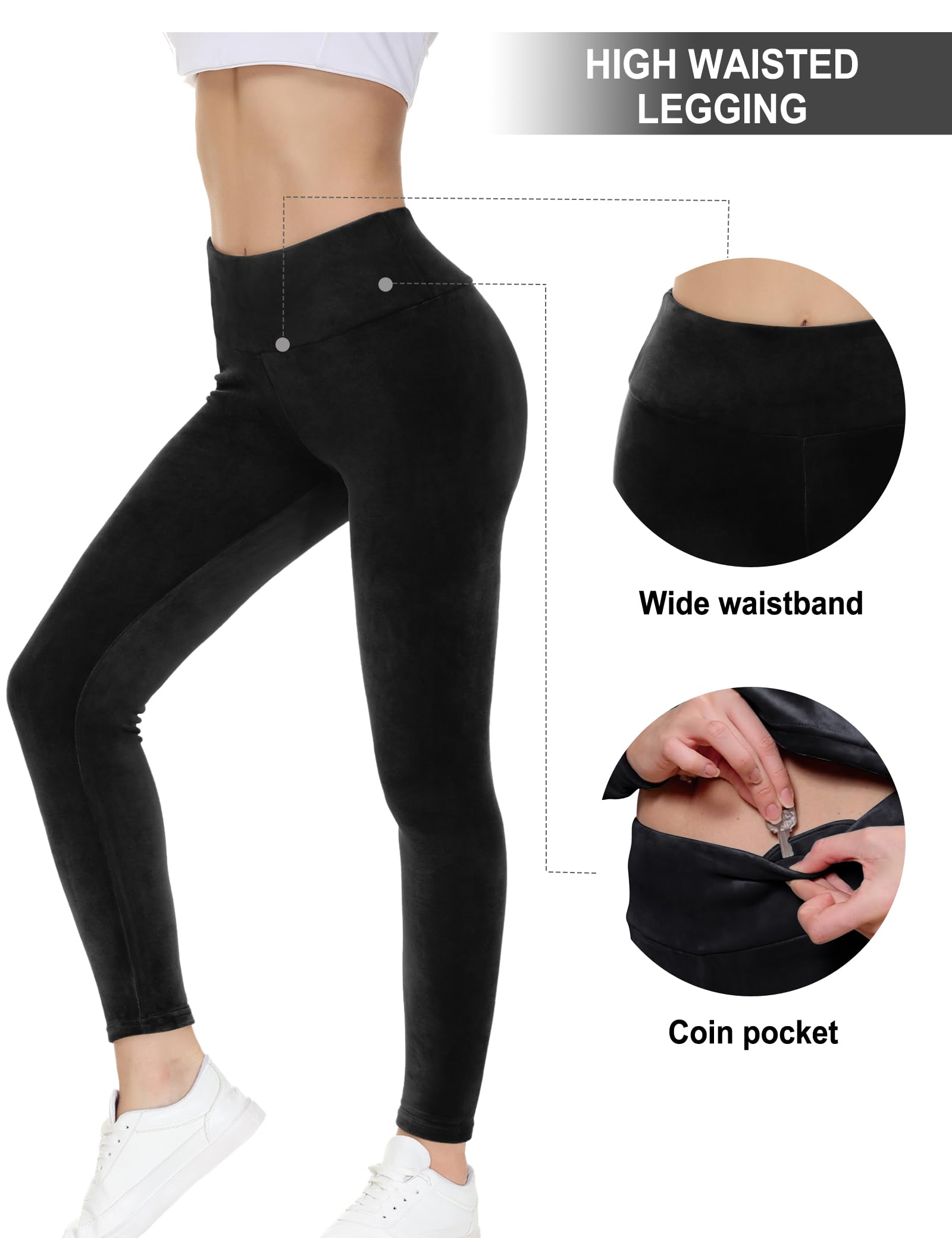 COZZIPLUS Women Velvet Legging- Tummy Control Buttery Soft High Waisted Velour Stretchy Legging (Black, L)