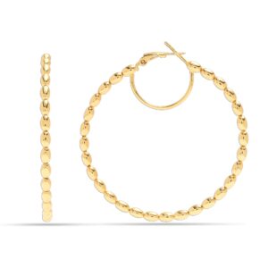 LeCalla 14K Gold-Plated 925 Sterling Silver Large Beaded Omega Hoop Earrings for Women Teen 55mm