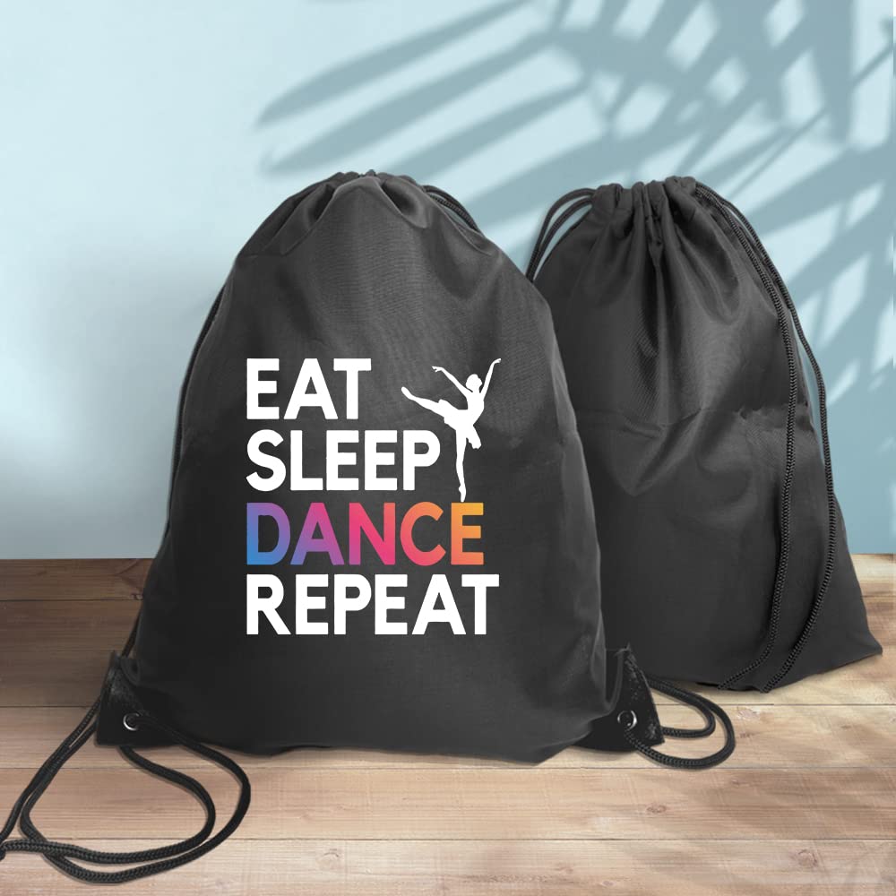 Haizct Eat Sleep Dance Repeat Drawstring Backpacks, Dance Bags, Unisex Drawstring Backpack Bag for Gym Shopping Sport Yoga Dance Rehearsal, Great Gift for Ballet Dancer Actor Actress