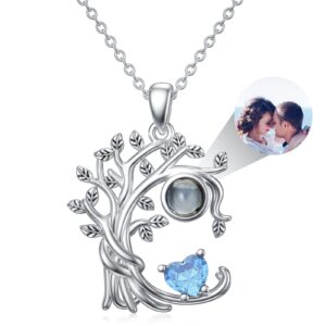 dorunmo personalized photo picture projection necklace tree of life necklace aquamarine march birthstone necklace for women 925 sterling silver mothers day birthday romantic jewelry gifts women wife mom girlfriend anniversary