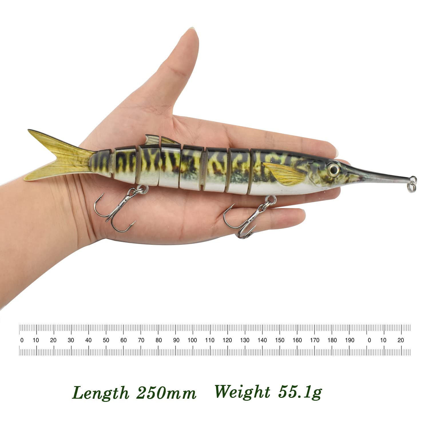 ODS Multi Jointed Fishing Lure Animated Hard Needlefish Swimbait with Hooks for Bass Pike Shad Garfish Freshwater & Saltwater (Set 1)