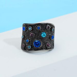 Mytys Black Statement Rings for Women Colorful Crystal Setting Ring Size 8