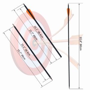 Mxessua 2 Piece Arrows Takedown Carbon Arrows Portable for Takedown Longbow Recurve Compound bow Survival Bow Traveling Spine 500, 12 Pack