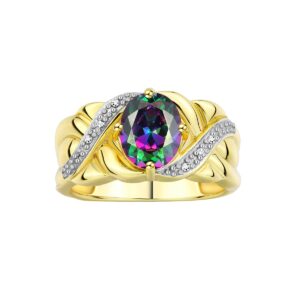 Rylos Rings for Women 14K Gold Plated Silver Ring Classic 9X7MM Oval Gemstone & Diamonds June Alexandrite Jewelry Size 7