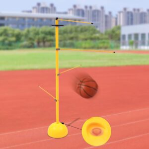 Basketball Training Pole Ball Control Training Lever Dribble Stick with Fan Storage Buckle Yellow Adjustable Height Basketball Dribble Trainer Equipment