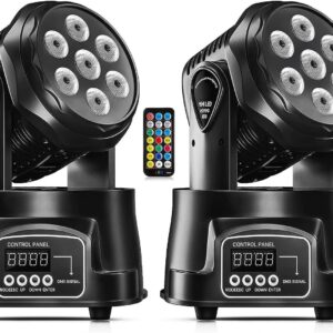 U`King Moving Head Light RGBW Stage Lighting DJ Lights 7 x 10W LED Beam Spotlight 9/14 CH Wash Light with DMX and Sound Activated for Church Wedding Bar Christmas and Halloween (Set of 2)