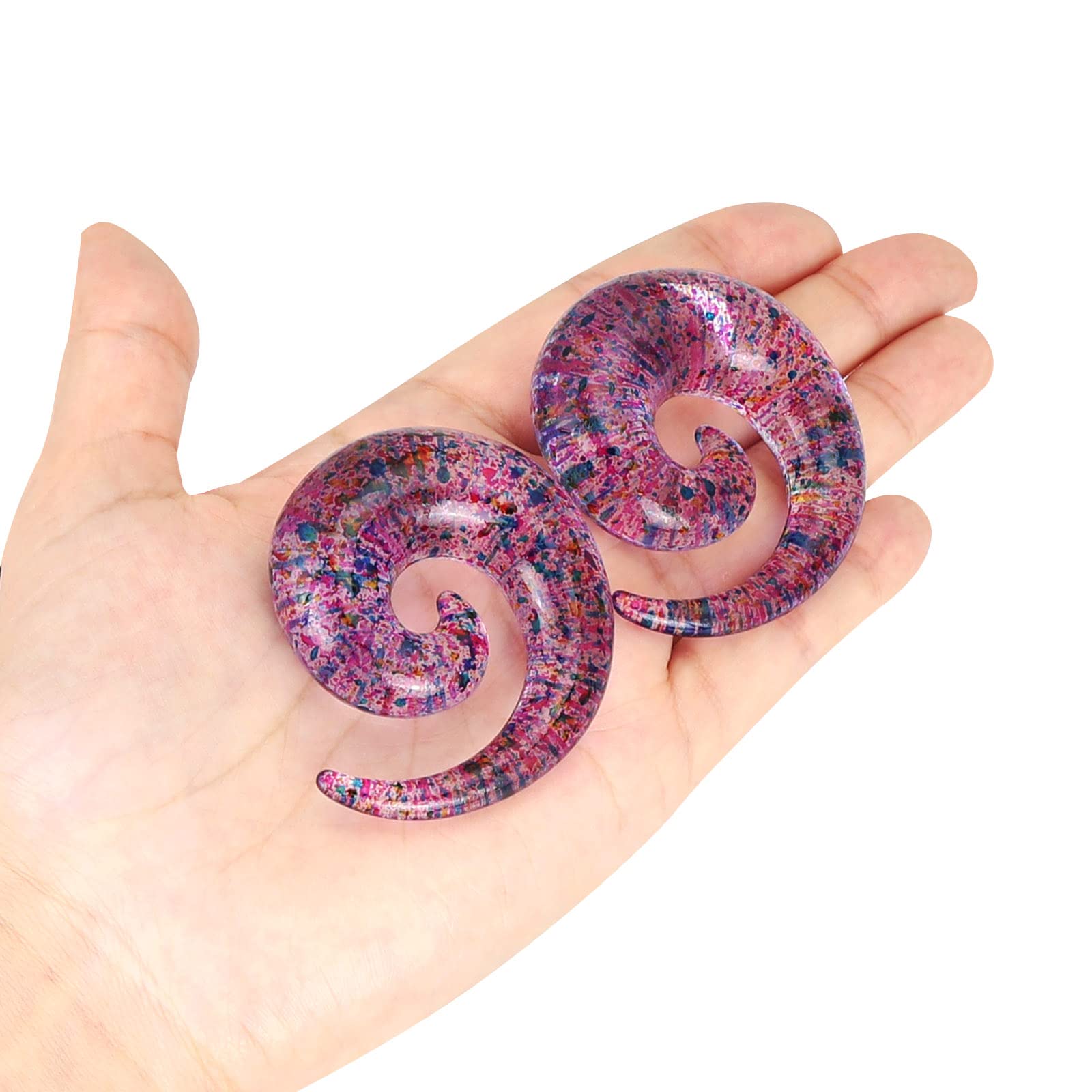 Qmcandy 12pcs Big Gauges Spiral Ear Stretching Kit 00G-20mm Large Acrylic Spiral Set, Rainbow Glitter