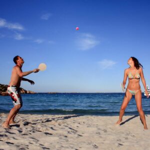 SEWACC Paddle Ball Game Beach Tennis 2 Wooden Racket with 5 Birdies 5 Balls 2 Handles Racquet for All Ages