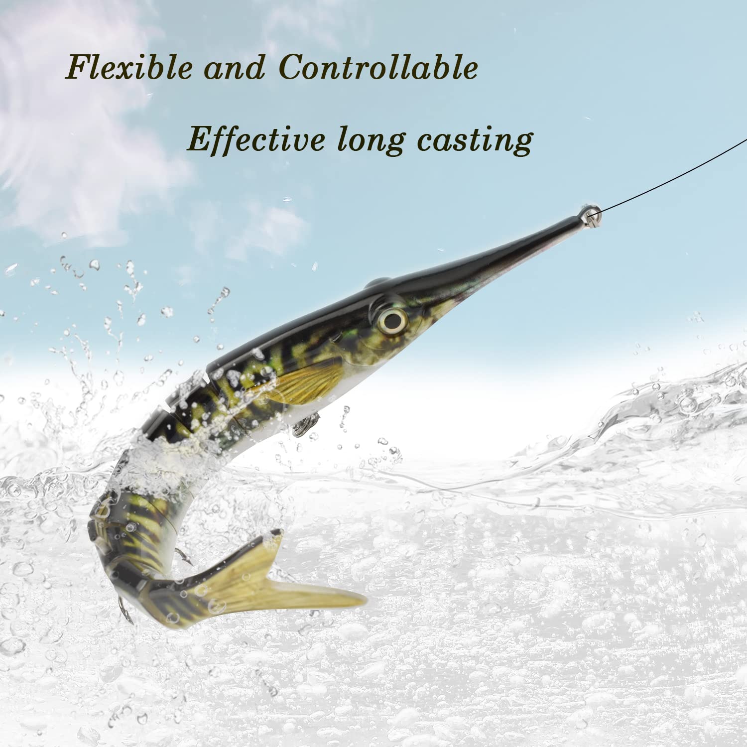 ODS Multi Jointed Fishing Lure Animated Hard Needlefish Swimbait with Hooks for Bass Pike Shad Garfish Freshwater & Saltwater (Set 1)