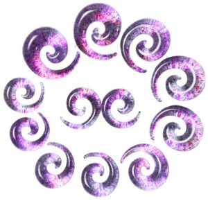 qmcandy 12pcs big gauges spiral ear stretching kit 00g-20mm large acrylic spiral set, rainbow glitter