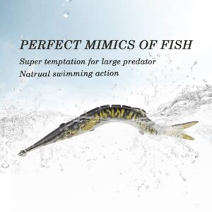 ODS Multi Jointed Fishing Lure Animated Hard Needlefish Swimbait with Hooks for Bass Pike Shad Garfish Freshwater & Saltwater (Set 1)