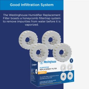 Westinghouse Humidifier Replacement Filter - Set of 4 Ceramic Ball Filters with Honeycomb Filtertrap System and Soft and Healthy Mist - Maintains Clean and Breathable Air