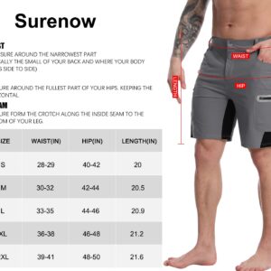 Surenow Men's Hiking Cargo Shorts Lightweight Quick-Dry Shorts Summer Outdoor Fishing Shorts Camping Travel Shorts for Men Grey