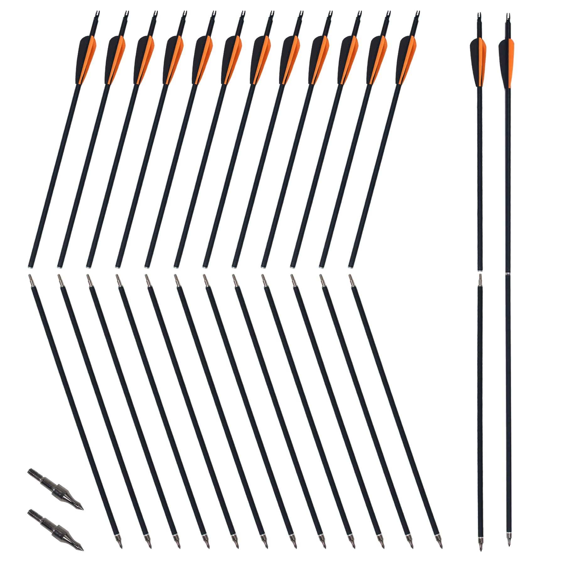 Mxessua 2 Piece Arrows Takedown Carbon Arrows Portable for Takedown Longbow Recurve Compound bow Survival Bow Traveling Spine 500, 12 Pack