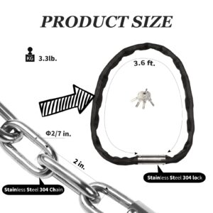 FIGODE Stainless Steel Chain Lock with 4 Same Keys, Rustproof Lock and Chain, Marine Grade Lock for Bike, Moto, Scooter, Boat, Truck and Door. Anti-Theft – 110 CM Long Chain