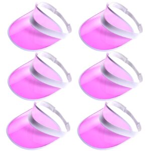 Jmkcoz 6 Pack Sun Visor Hats UV Protection Caps Plastic Clear Sunhat for Women Men Sports Beach Tennis Outdoor Activity Pink