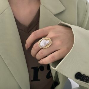 Jana Winkle Geometrical Irregular Baroque Pearl Ring Women Open Resizable Index Finger Rings