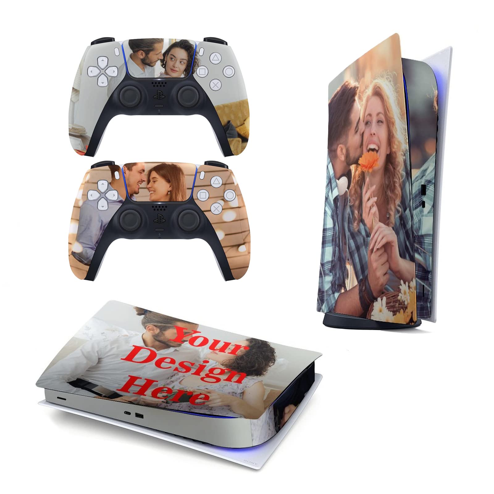 Personalized Custom Skin for PS5 Console Controller with Photos Pictures Customized Vinyl Sticker Decal Cover Compatible with Playstation 5(Digital Edition)