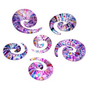 Qmcandy 12pcs Big Gauges Spiral Ear Stretching Kit 00G-20mm Large Acrylic Spiral Set, Rainbow Glitter