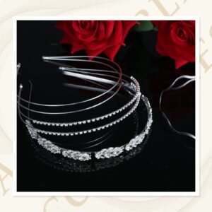 4 Pieces Crystal Headbands for Women Halloween Headbands Silver Diamond Headband Set Elastic Wavy Headband Bridal Metal Double Headband Slim Flower Leaves Hair Band for Halloween Costume Wedding Party