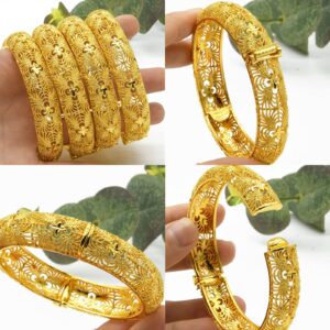 Dubai Gold Bangles for Women Indian African Wedding Bracelets Gold Plated Ethiopian Bridal Jewelry-4pcs