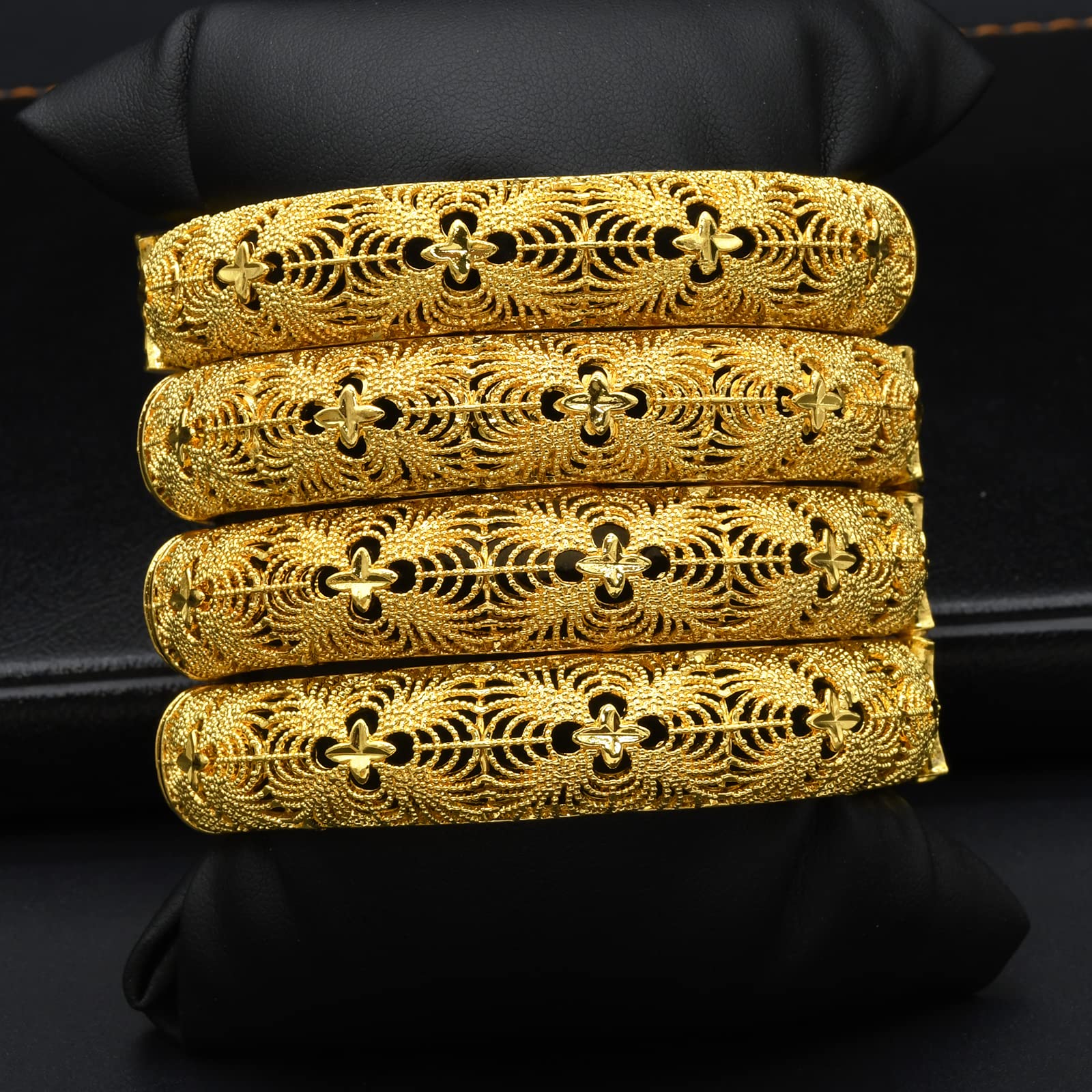 Dubai Gold Bangles for Women Indian African Wedding Bracelets Gold Plated Ethiopian Bridal Jewelry-4pcs