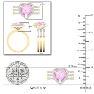 Dazzlingrock Collection 9mm Heart Shaped Created Pink Sapphire & 0.63 CT Round Natural White Diamond Wedding Ring Set for Her in 10K Yellow Gold, Size 7.5