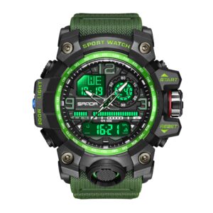 KXAITO Men's Watches Sports Outdoor Waterproof Military Watch Date Multi Function Tactics LED Face Alarm Stopwatch for Men (3133_Green)